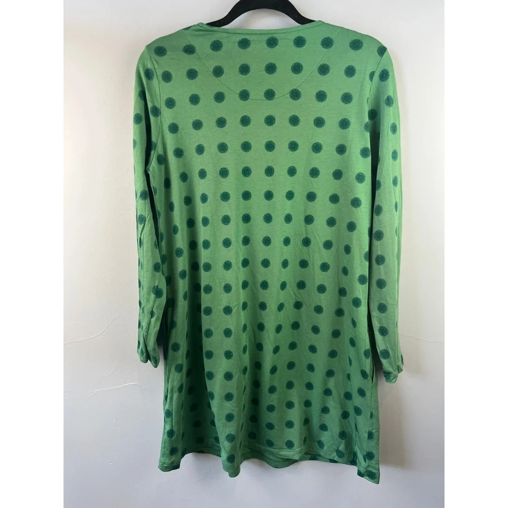 Gudrun Sjoden Tyra Jersey Organic Cotton Modal Green Polka Dot Tunic Top SZ M - Picture 7 of 7